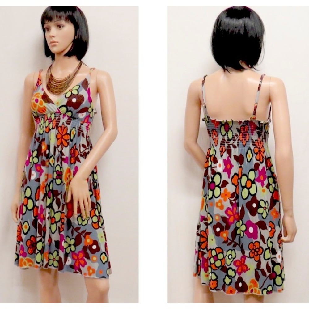 DEREK HEART Multi Color Soft Knit Boho Flower Dress Junior Med EUC